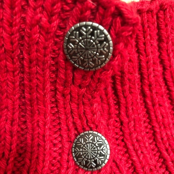 Vintage Cottagecore Red Chunky Knit Festive Snowflake Turtleneck Sweater Small - Picture 9 of 12